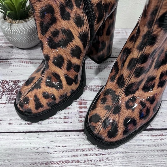 Schutz Animal Print Leopard Patent Leather Bootie with Lug Sole - Picture 6 of 9